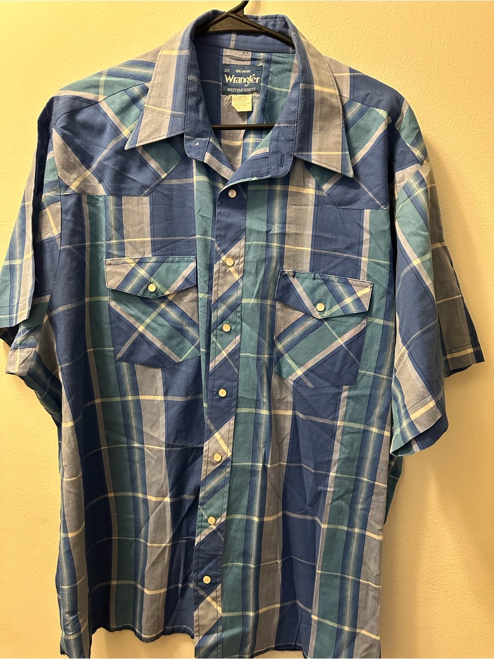 Wrangler Blue and Teal Plaid Short Sleeve Button up western  Shirt big man 2x